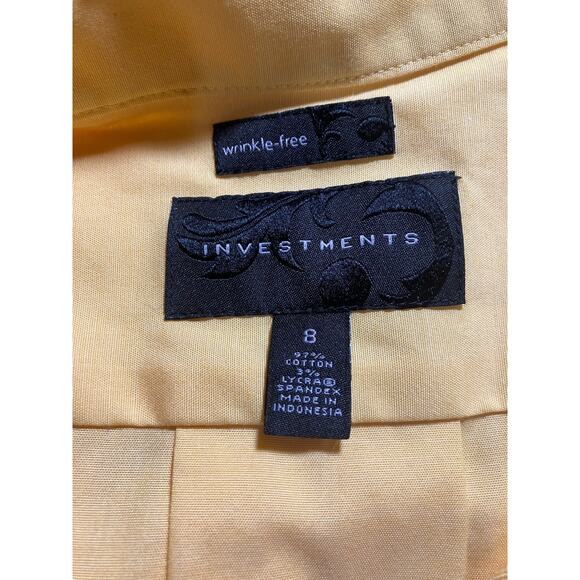 Investments Women's Yellow Wrinkle Free 3/4 Sleeve Button-Up Blouse Tunic SZ 8 - Picture 6 of 8